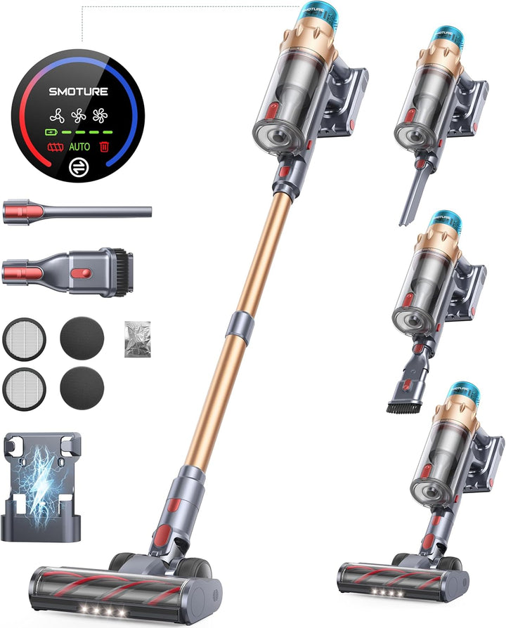 Akku Staubsauger 45000Pa/550W/60Mins, Staubsauger Kabellos Selbststehender und Selbstladender, 4-in-
