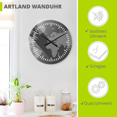 ARTLAND Wanduhr ohne Tickgeräusche aus Glas Quarzuhr Ø 50 cm Rund Lautlos gross XXL Landschaften Lan