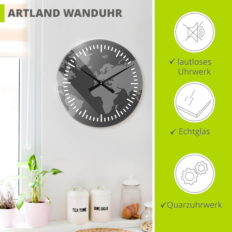 ARTLAND Wanduhr ohne Tickgeräusche aus Glas Quarzuhr Ø 50 cm Rund Lautlos gross XXL Landschaften Lan