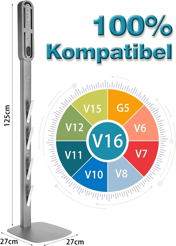 Freistehende Staubsaugerhalterung aus Kohlenstoffstahl mit verstärktem Standfuss und Zubehörhaken, g