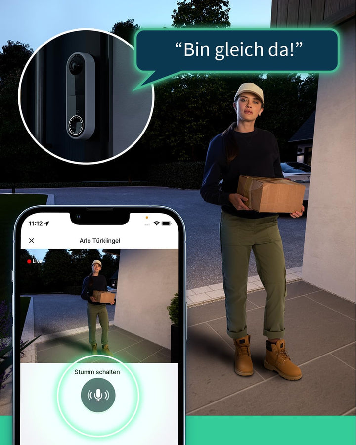 Kabellose Arlo Essential Video Türklingel, 1080p, 25% grösseres Sichtfeld, WLAN, Bewegungsmelder, 2-
