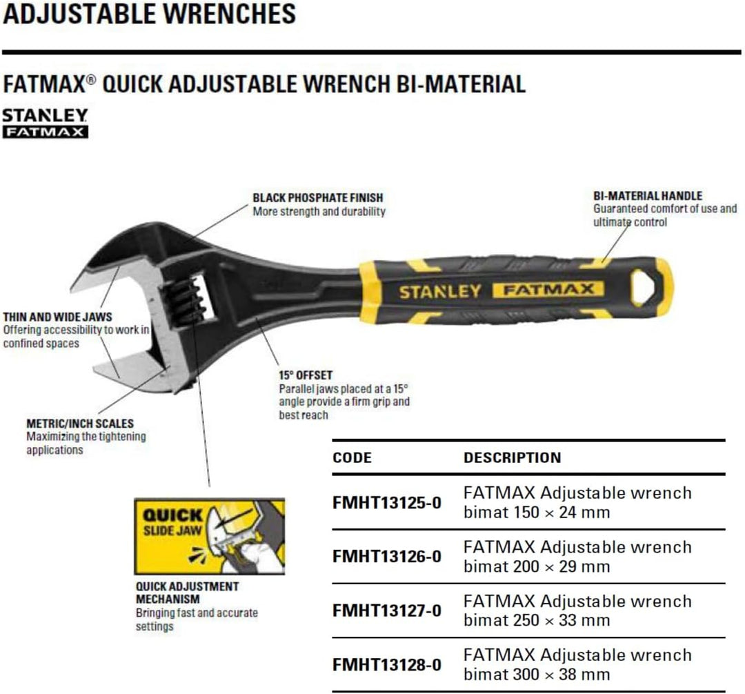 Stanley FatMax verstellbarer Rollgabelschlüssel FMHT13127-0 (10", Bi-Material, mit Schnellöffnungsfu