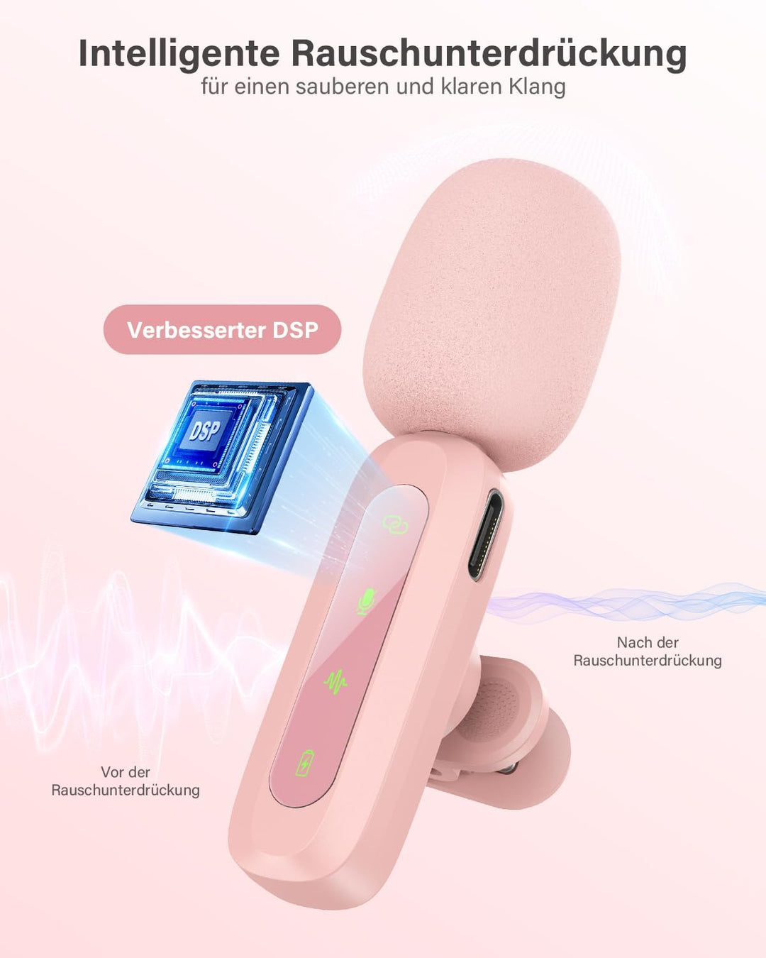 Kabelloses Lavalier-Mikrofon für iPhone, iPad, Android-Handy, 2er-Pack Mini-Mikrofon mit Rauschunter