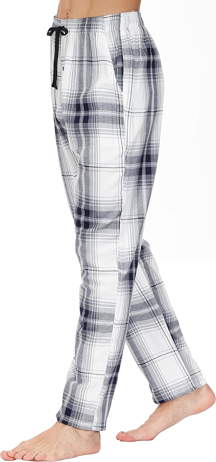 MoFiz Herren Pyjamahose Warm Lang Baumwolle Weich Schlafanzughose Kariert Winter Nachtwäsche Freizei