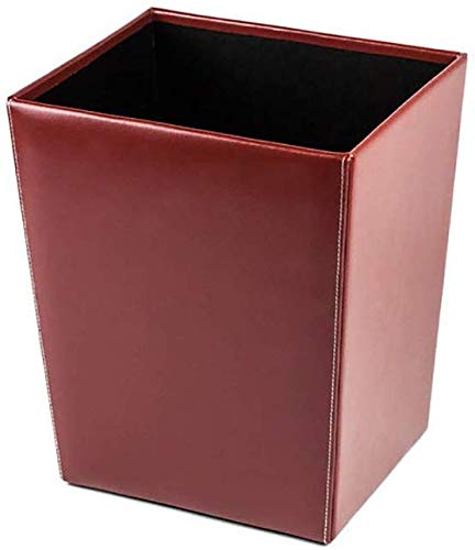 DELMON VARONE - Papierkorb aus Cambridge Top Grain Leder rot, Retro Papiereimer für Schreibtisch, Bü