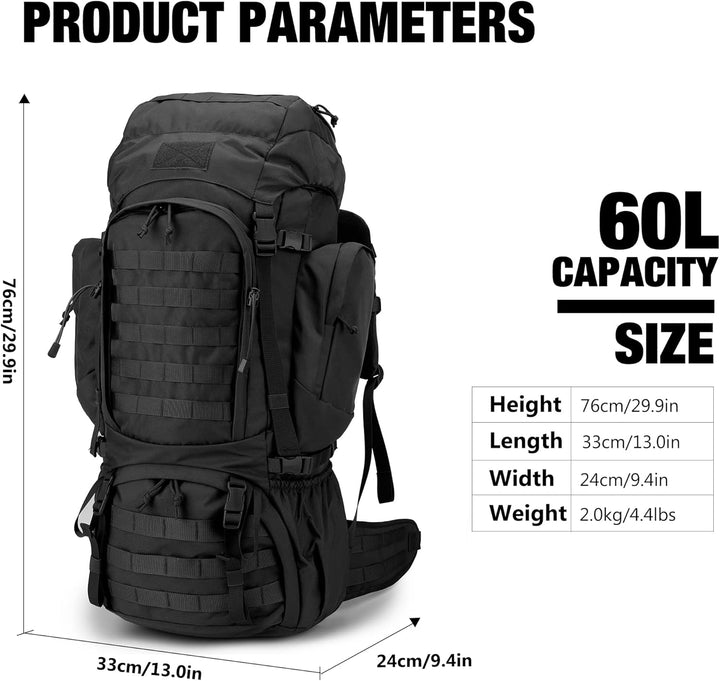 Mardingtop 60 Liter Taktischer Rucksack mit Regenhülle Grosser Trekkingrucksäcke Erweiterbar Outdoor