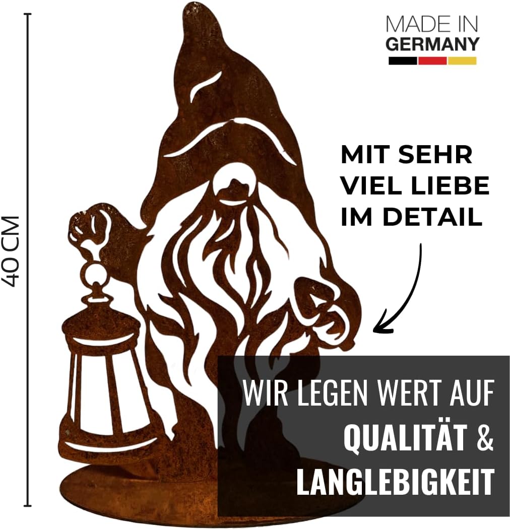 Terma Stahldesign Rostfigur Gartenfigur Zwerg 40 cm Winterzwerg Wichtel tolle gartendeko aus Rost-Me