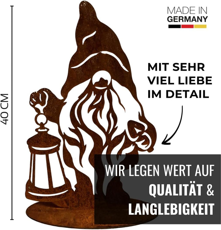 Terma Stahldesign Rostfigur Gartenfigur Zwerg 40 cm Winterzwerg Wichtel tolle gartendeko aus Rost-Me