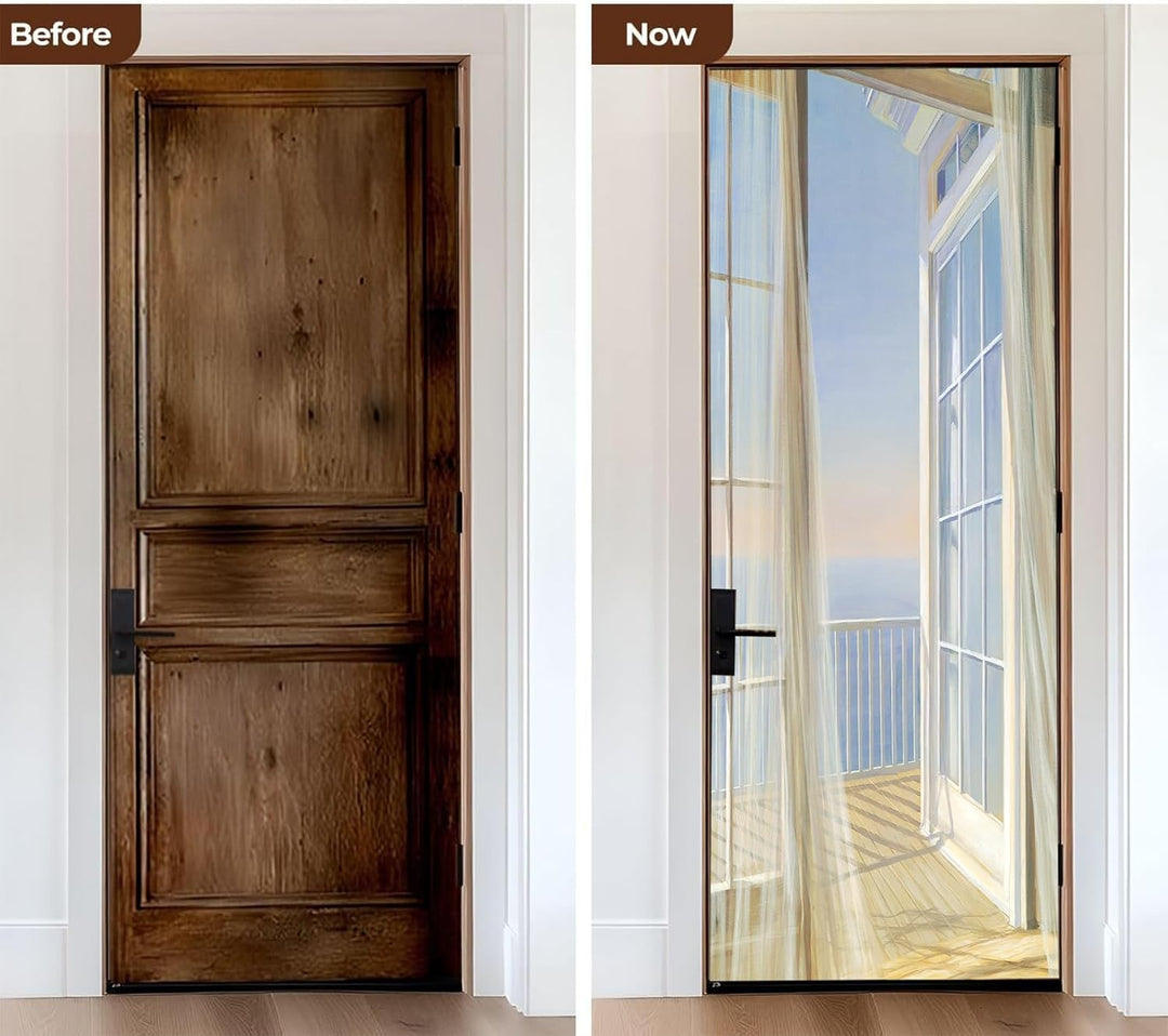 FLFK 3D Fenster Balkon Landschaft Türtapete Wandbilder Selbstklebend TürPoster Vinyl Entfernbar Maue