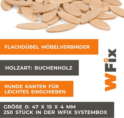 Flachdübel Grösse 0 von WFix | 250 Stück | Dübel in Aufbewahrungsbox | Kompatibel mit Dübelfräse & L