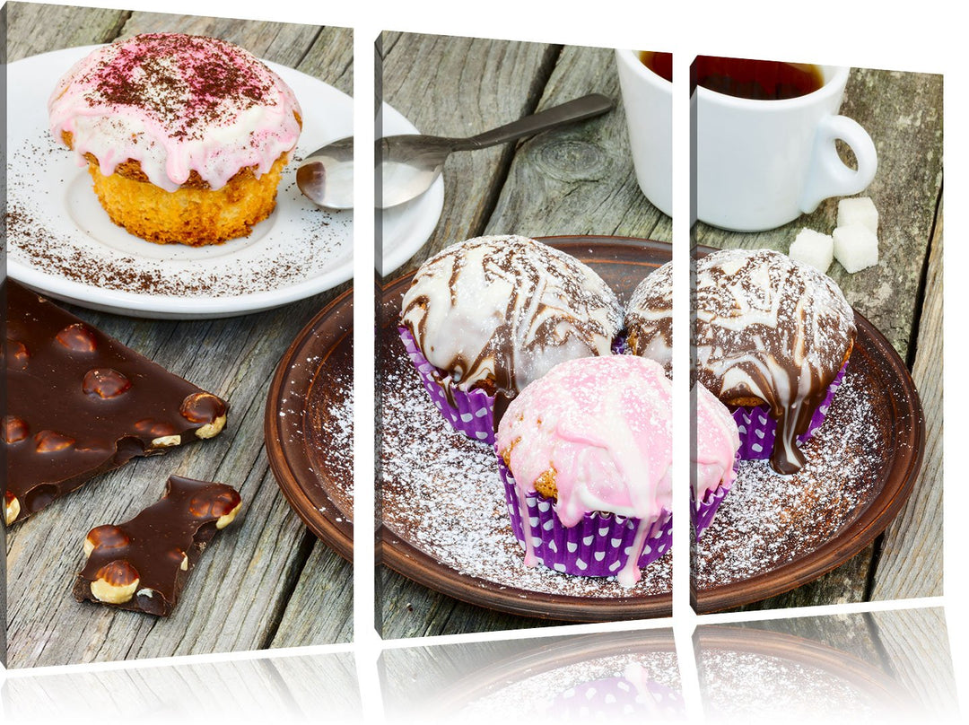 Pixxprint Köstliche Cupcakes als Leinwandbild/Grösse: 3 Teilig (120x80) cm/Wandbild/Kunstdruck/ferti