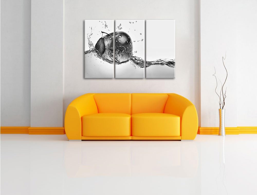 Pixxprint Köstlicher Apfel fällt ins Wasser als Leinwandbild/Grösse: 3 Teilig (120x80) cm/Wandbild/K