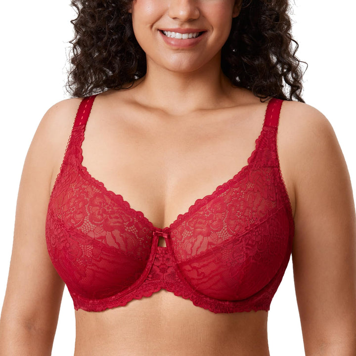 DELIMIRA Damen Minimizer Spitzen BH mit Bügel | Vollschalen, Grosse Grössen, ohne Polster, Spitze 75