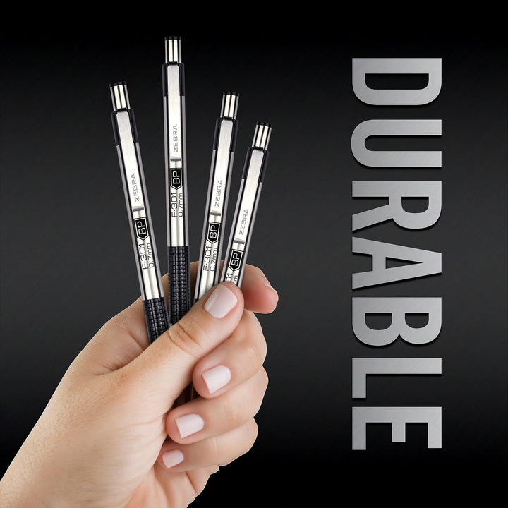 Zebra F-301 Ballpoint Stainless Steel Retractable Pen, Fine Point, 0.7mm, Black Ink, 4-Count (Packag