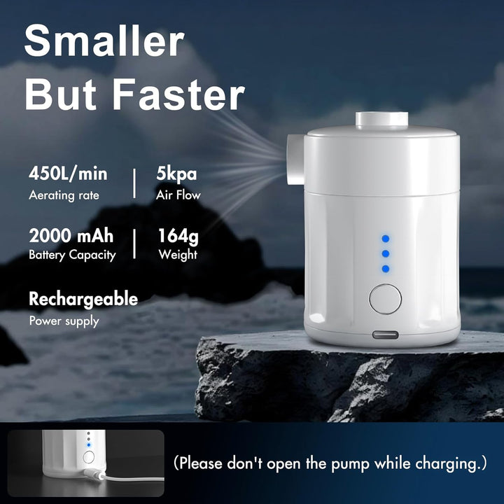 Mojimdo Tragbare Elektrische Luftpumpe, 5000 Pa Pumpe Akku, 450L/Min, Kompakte Air Pump mit 4 Düsen,