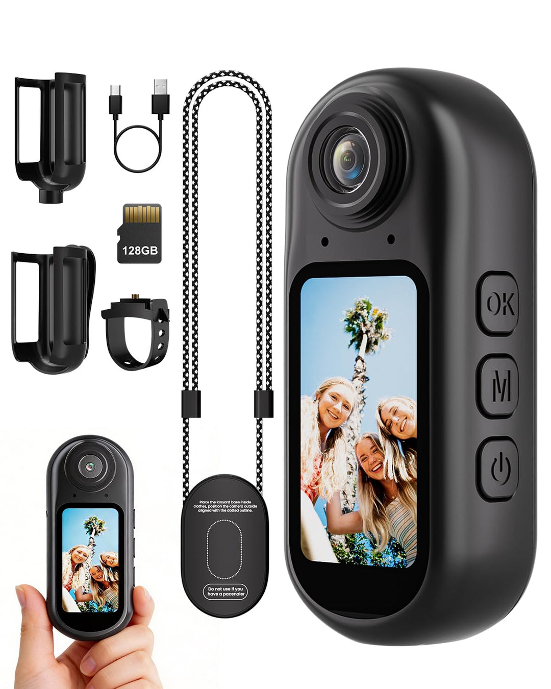 Mini Action Kamera 4K WiFi -128GB tragbare Körperkamera, magnetisches Umhängeband, Daumengrösse, fre