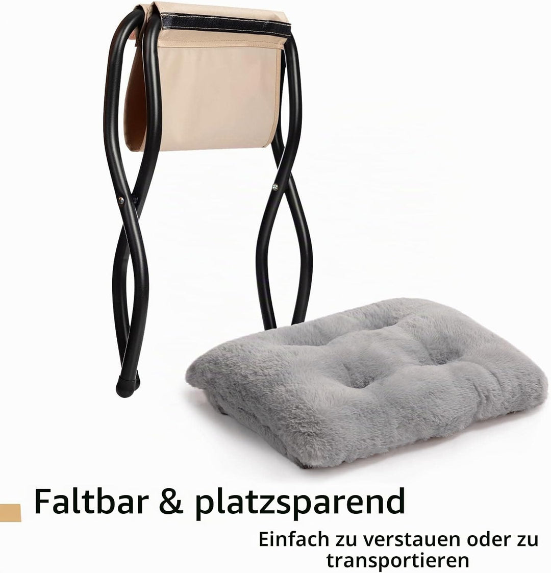 HollyHOME Plüsch Fusshocker Fussstütze Klapphocker, Faltbar Sitzhocker mit Metallbeinen Abnehmbar Ge