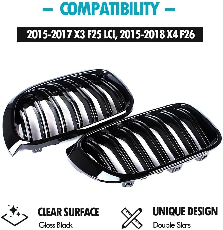 Gangying F25 Nieren Schwarz Kühlergrill für BMW X Serie X3 X4 F25 F26 Grill 2014-2018 ABS glänzend s