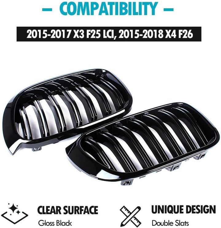 Gangying F25 Nieren Schwarz Kühlergrill für BMW X Serie X3 X4 F25 F26 Grill 2014-2018 ABS glänzend s