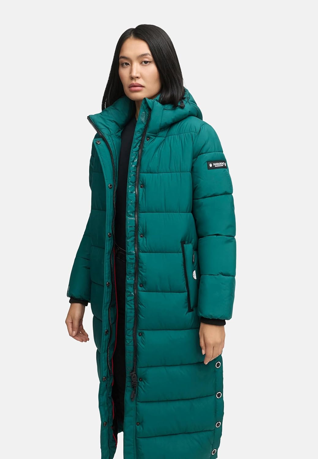 Navahoo Damen Wintermantel warmer Steppmantel lang mit abnehmbarer Kapuze Isalie XS-3XL XS Ocean Gre