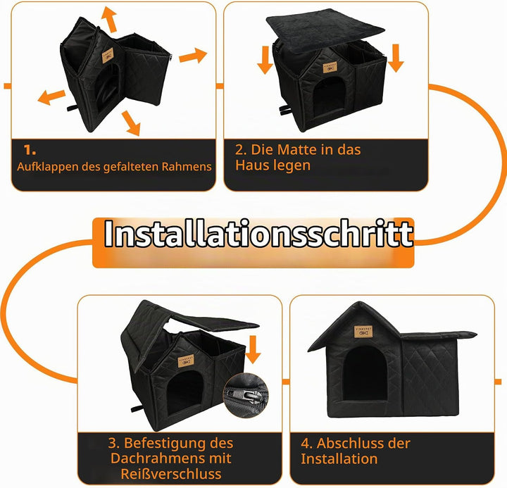 Luxus Katzenhaus Draussen Winterfest Wasserdicht Katzenhöhle Faltbare Wetterfester Haustierhaus Hund