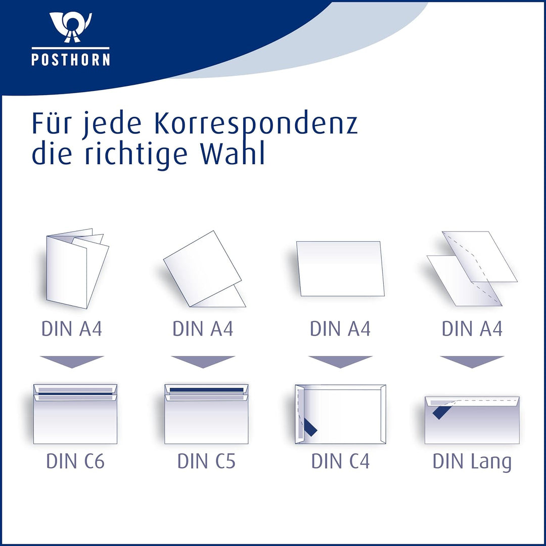 POSTHORN Briefumschlag DIN lang (1000 Stück), haftklebender Briefumschlag mit Fenster, weisse Briefu