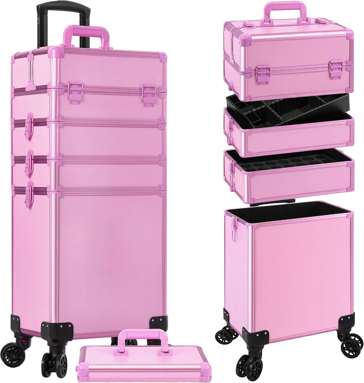 Arous 5-in-1-Kosmetik-Trolley mit Rollen, für Reisen, abschliessbar, mit Rädern, für Friseure, Künst