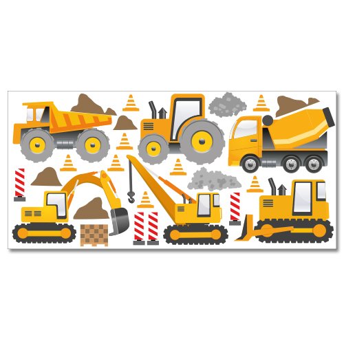 Wandkings Baumaschinen Wandsticker XL Set, 26 Aufkleber, Gesamtfläche 130 x 70 cm