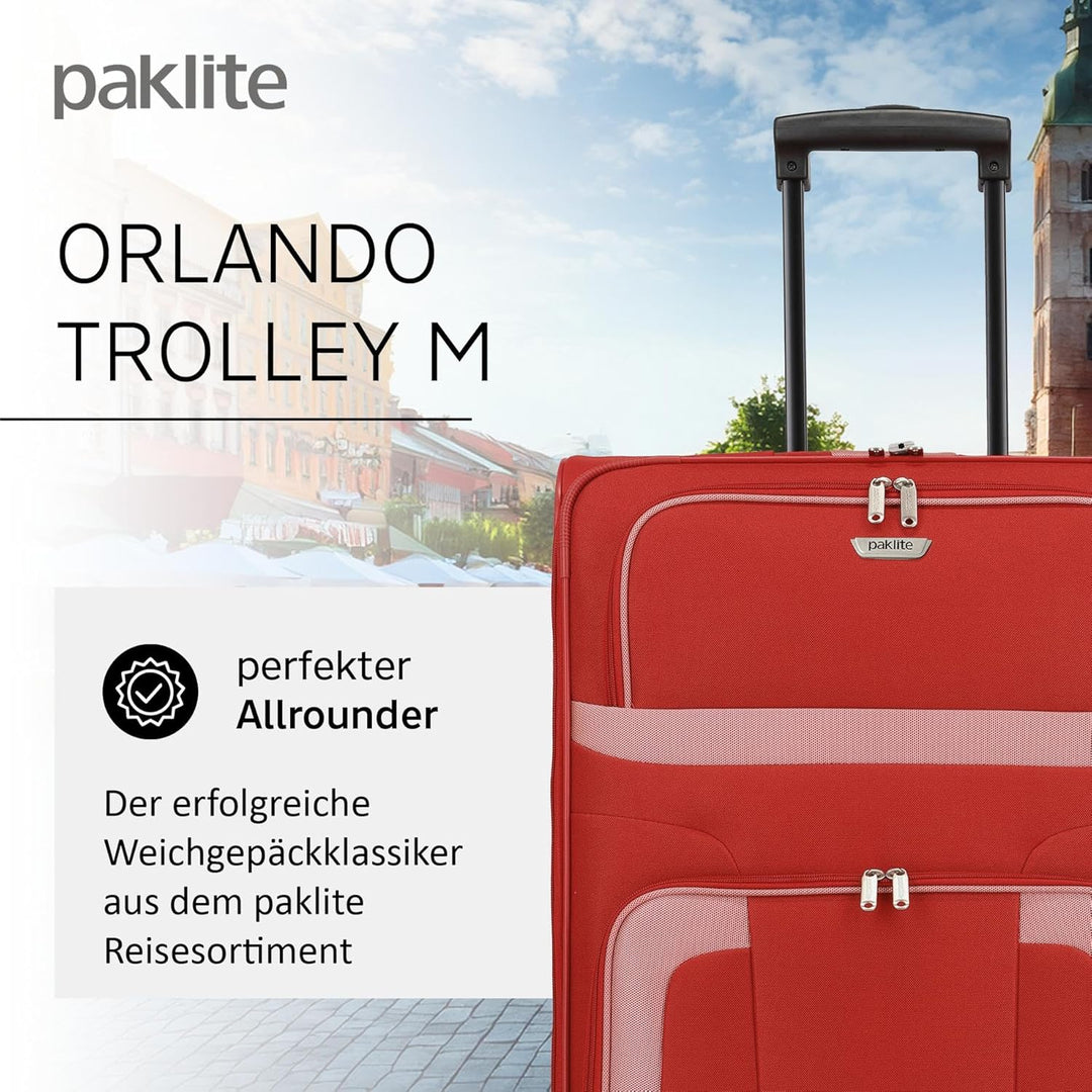 Travelite paklite 2-Rad Koffer Grösse M, Gepäck Serie ORLANDO: Klassischer Weichgepäck Trolley im ze
