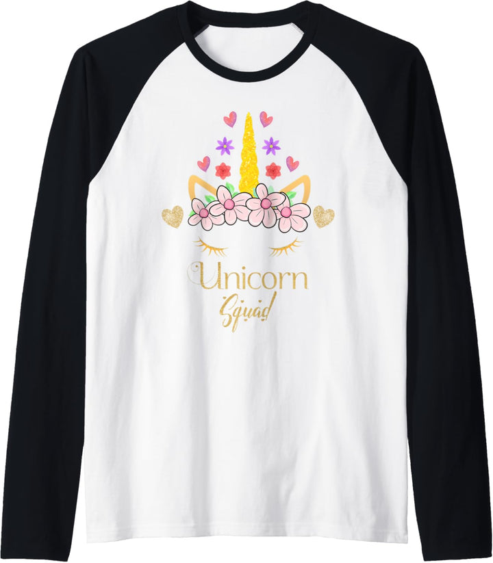Unicorn Squad Floral Bouquet Outfit Cute Unicorn Face Hearts Raglan