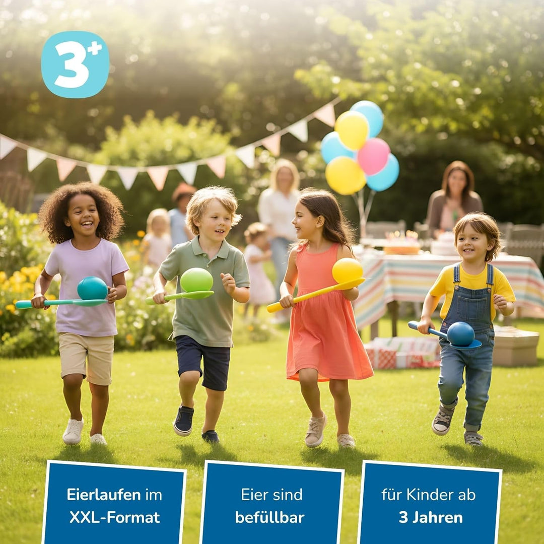 alldoro 60077 XXL Eierlauf mit 4 Löffeln & 4 befüllbaren Eiern, Bewegungsspiel für drinnen & drausse