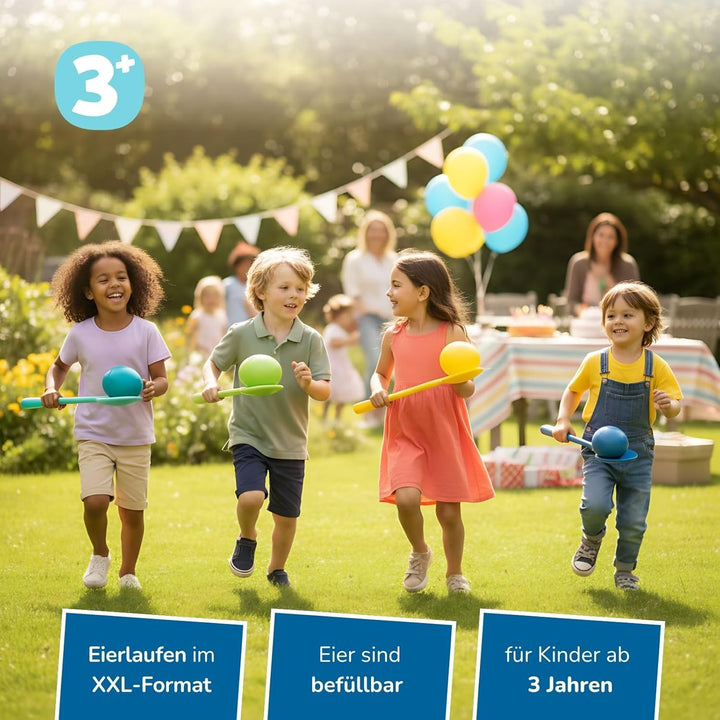 alldoro 60077 XXL Eierlauf mit 4 Löffeln & 4 befüllbaren Eiern, Bewegungsspiel für drinnen & drausse