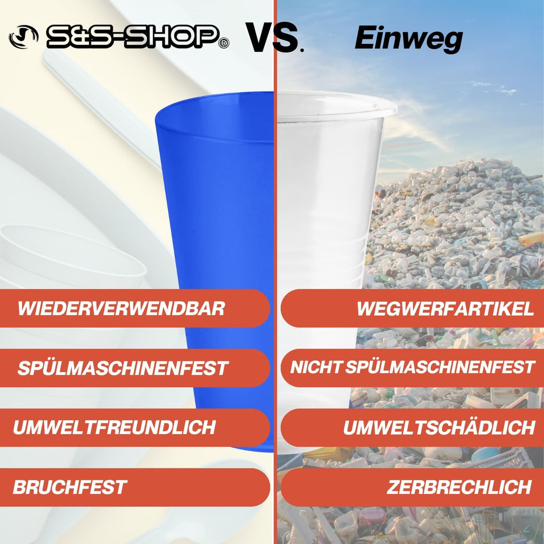S&S-Shop 30 Hartplastik Trinkbecher 400ml, Mix Set, 6 Farben, Mehrwegbecher, Cocktailgläser, Camping