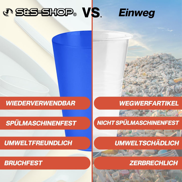 S&S-Shop 30 Hartplastik Trinkbecher 400ml, Mix Set, 6 Farben, Mehrwegbecher, Cocktailgläser, Camping
