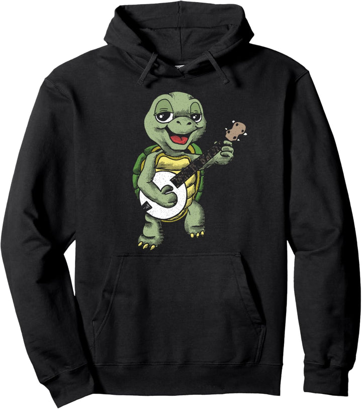 Banjo Picking Turtle Cute Funny Terrapin Music Graphic Pullover Hoodie