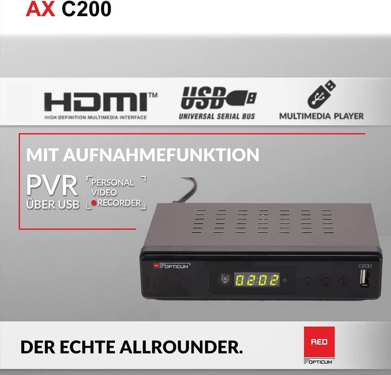 RED OPTICUM C200 HD Kabelreceiver I Digitaler Kabel-Receiver HD mit LED-Display - EPG - HDMI - USB -