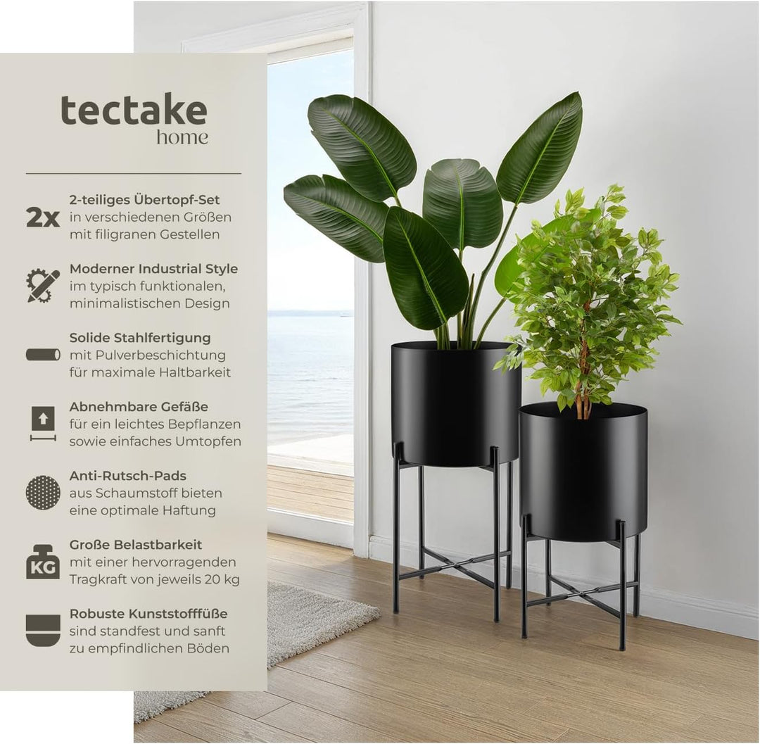 tectake® Pflanzenständer 2er Set, Blumenständer, Metall Blumentopf, abnehmbare Übertöpfe, Blumentöpf