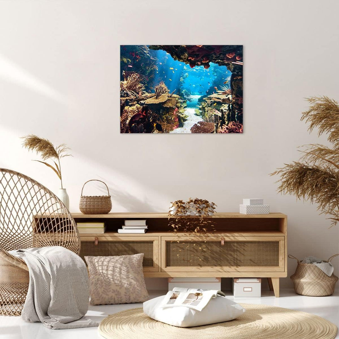 Bilder auf Leinwand Ozean Riff Fische Koralle Leinwandbild 70x50cm Wandbilder Dekoration Wohnzimmer