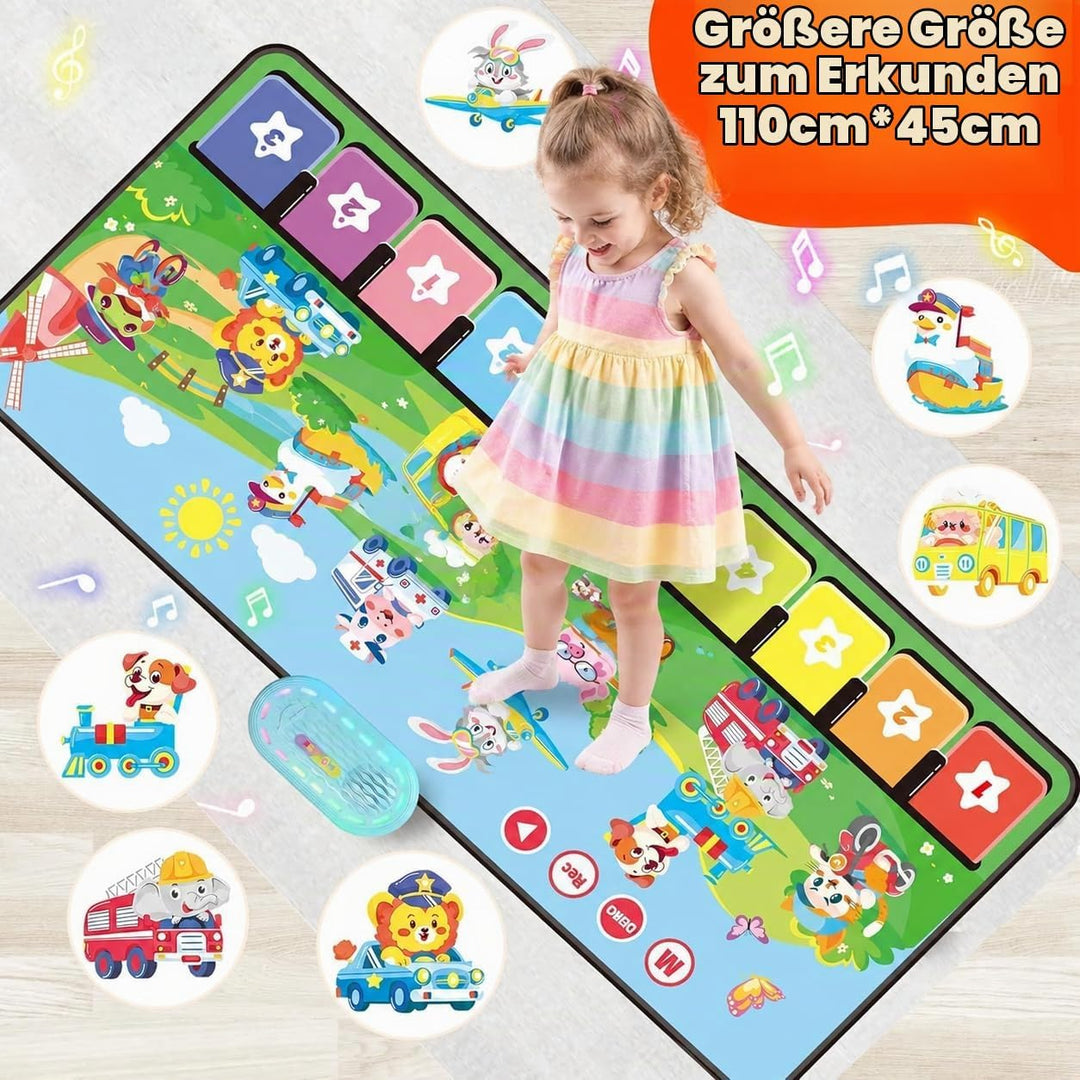 MOMUSE Baby Spielzeug ab 1 Jahr mit 80 Tönen, Grosse Musikmatte mit 10 Tiere &amp; 10Autos, Klaviermatte