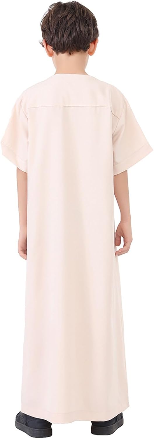 Gebetskleidung für Kinder Junge, Abaya Kinder Kurzarm Kaftan Islamische Arabische Kleidung Langer Is