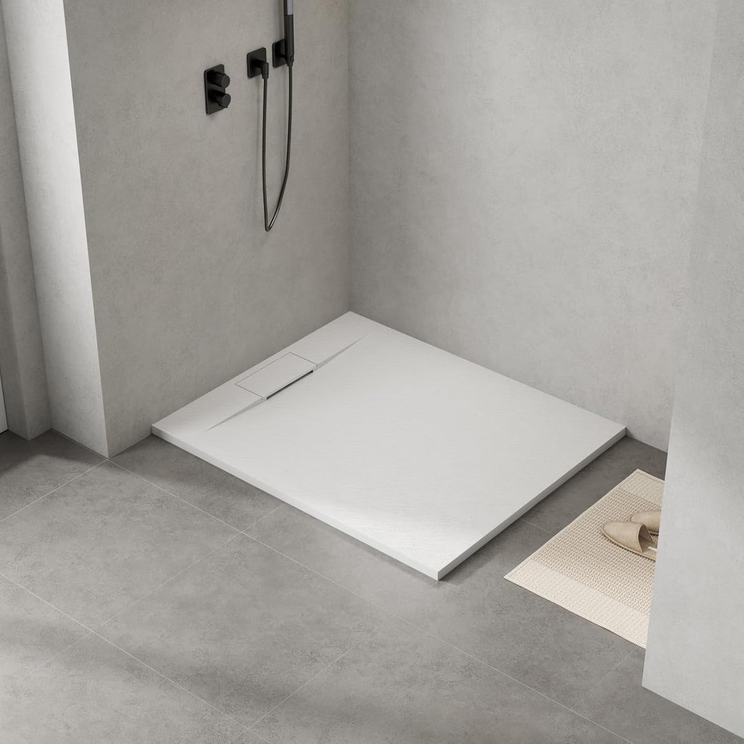 WITEN&NOCK Duschwanne 120x100 cm SMC Brausewanne weiss Steinoptik Anti-Rutsch Duschtasse Höhe 3,2 cm
