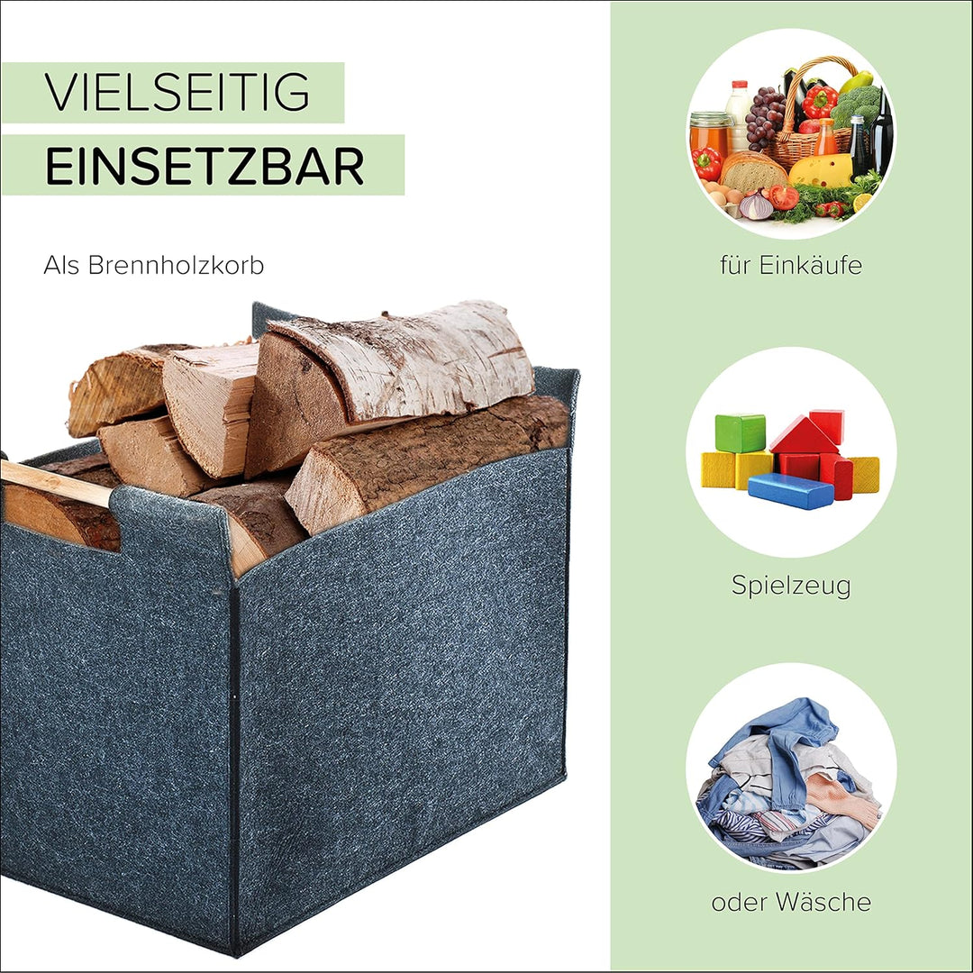 Kobolo Filzkorb Holzkorb für Kaminholz Allzweckkorb - Filz - dunkelgrau - 51x41x26 cm 45x41x40