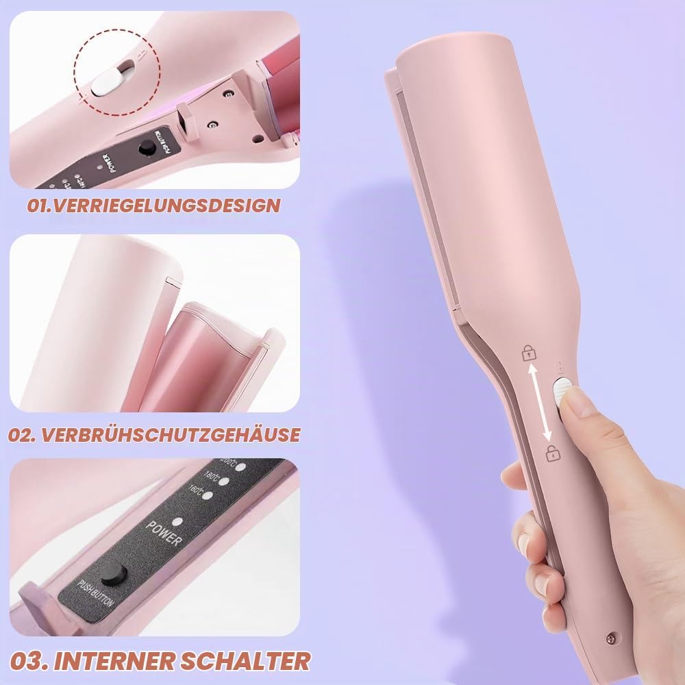 Welleneisen für Haare 32mm Mit 4 Einstellbarer Temperatur, Lockenstab für Beach Waves und Französisc