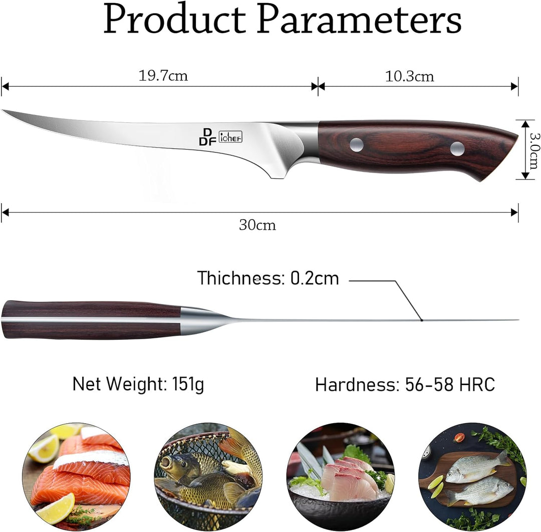 DDF iohEF Filetiermesser 18cm - Ausbeinmesser Profi Fischmesser für Fisch und Fleisch, Ergonomischer