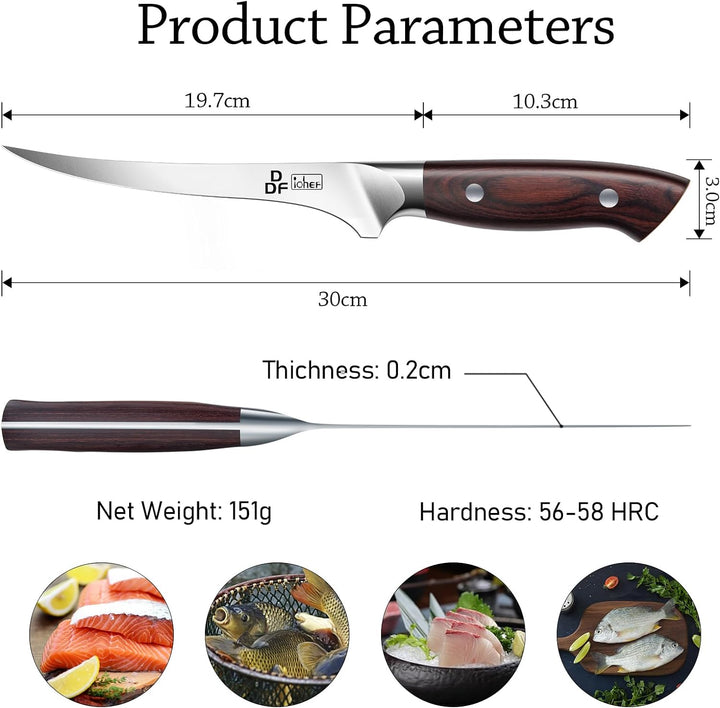 DDF iohEF Filetiermesser 18cm - Ausbeinmesser Profi Fischmesser für Fisch und Fleisch, Ergonomischer