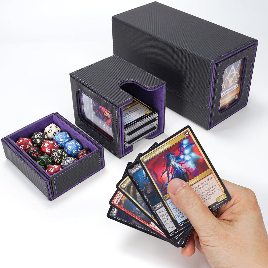 AFIING MTG Commander Kartenbox, 3-in-1 Karten-Aufbewahrungsbox für 200+ doppelt gesleevte Karten, Ma