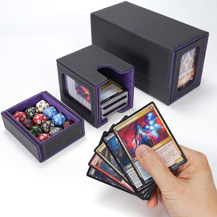 AFIING MTG Commander Kartenbox, 3-in-1 Karten-Aufbewahrungsbox für 200+ doppelt gesleevte Karten, Ma