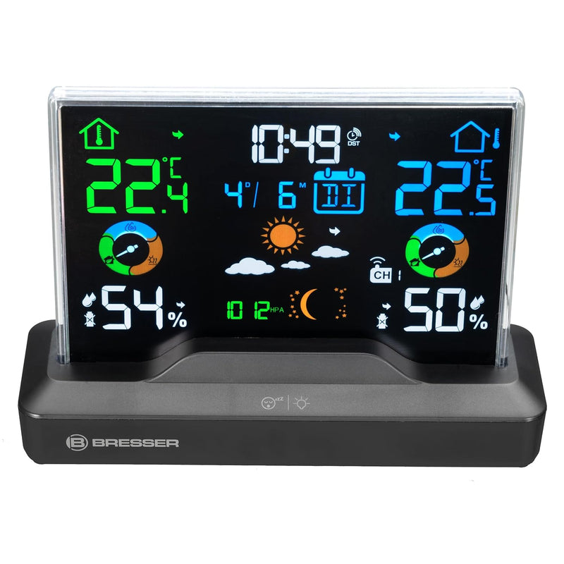 Bresser Funk-Farbwetterstation rahmenloses Display, Temperatur, Luftfeuchtigkeit, Wettervorhersage