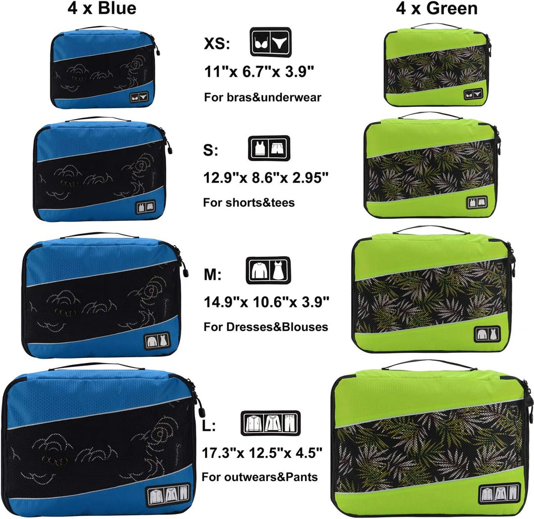 Idesort, Kofferorganizer blau/grün Einheitsgrösse 8er-set – Blau/Grün, 8er-set – Blau/Grün