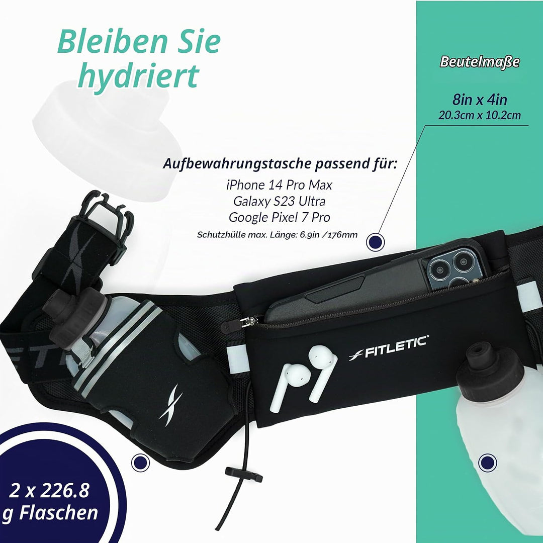 Fitletic - Hydra 16 Hydration Belt, Running Belt with Water Bottle Holder, Water Bottle, Outer/Inner
